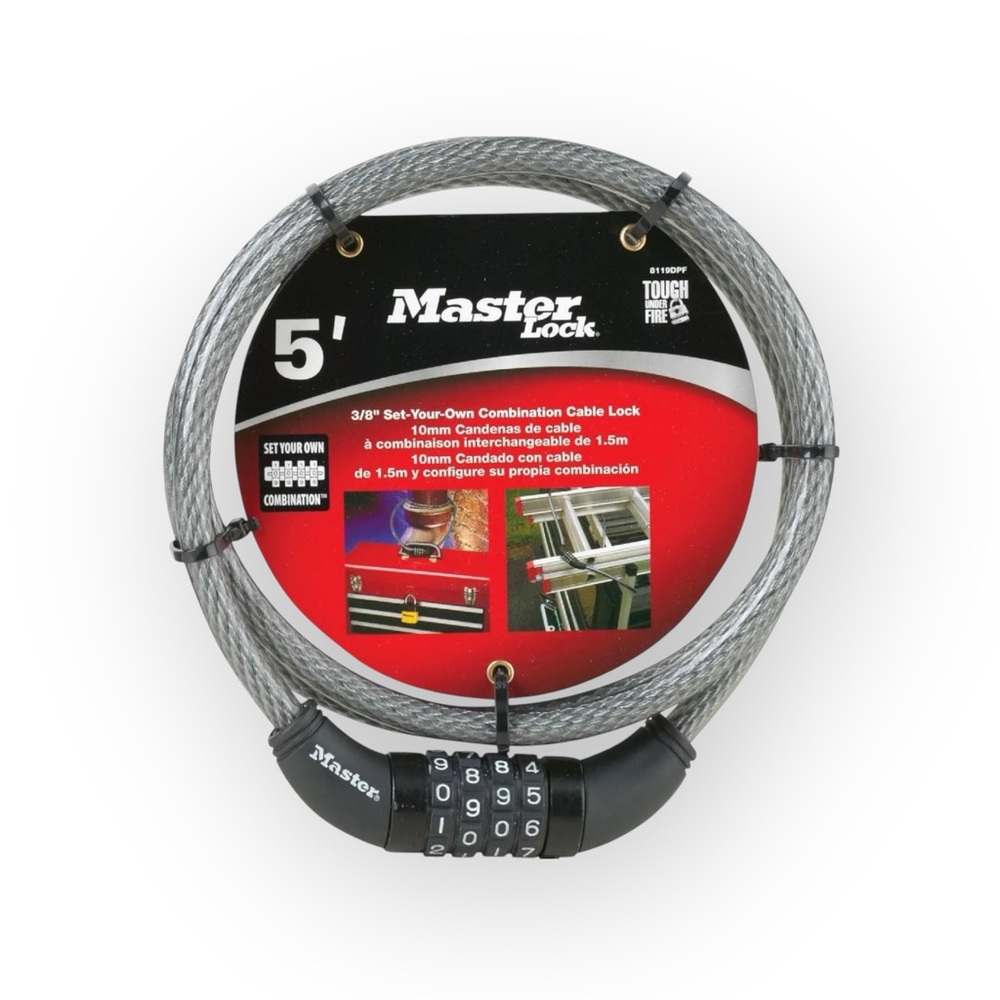 new Master Lock ⍟ Chains Cable Keyless Self Combination Lock ⍟ Silver ⍟ 5’